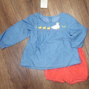 NWT Infant Girls Fiream Ducks Chambray Top & Orange Corduroy Bloomers sz 2/3 yrs